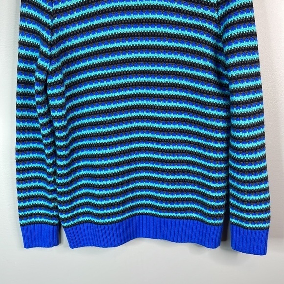TALBOTS Lambswool Stripe Turtleneck Knit Sweater Cornflower Blue Chunky Prep M - Picture 5 of 10